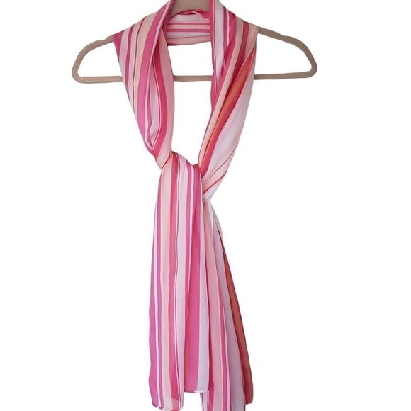 Calvin Klein Striped White Pink Chiffon Long Scarf - Picture 3 of 6